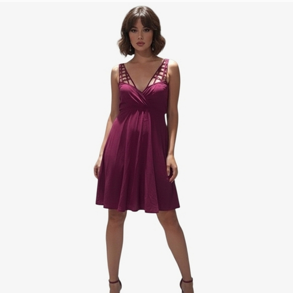 Vintage Y2K Empire Waist Lattice Front Cutout Dress